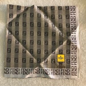 New FENDI Bandana Handkerchief Scarf Pocket Square Cotton Logo All Over Beige
